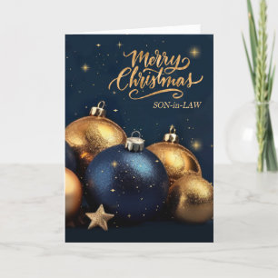 Zoon in Law Navy Blauw en Gouden Ornamenten Kerst Feestdagen Kaart