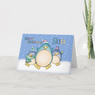 Zoon-kerstkaart met pinguïns feestdagen kaart