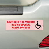 Zoon met speciale behoeften in voertuig bumpersticker (Op auto)