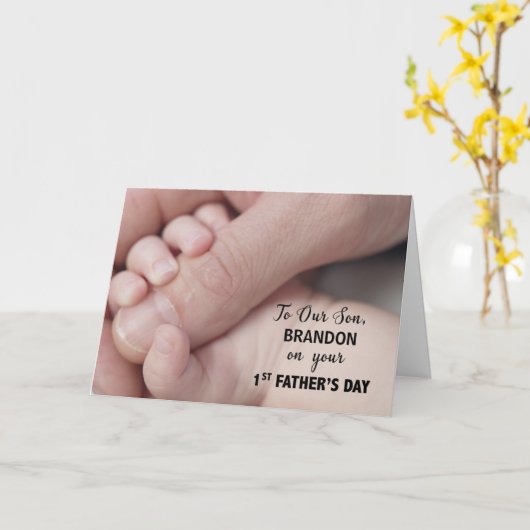 Zoon op eerste Vaderdag Baby hand in hand Kaart (Gele Bloem)