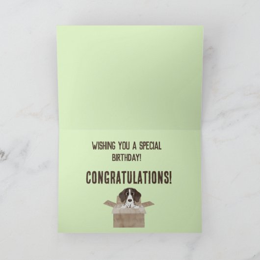 Zoon Puppy in Box Verjaardag Kaart (Binnen)