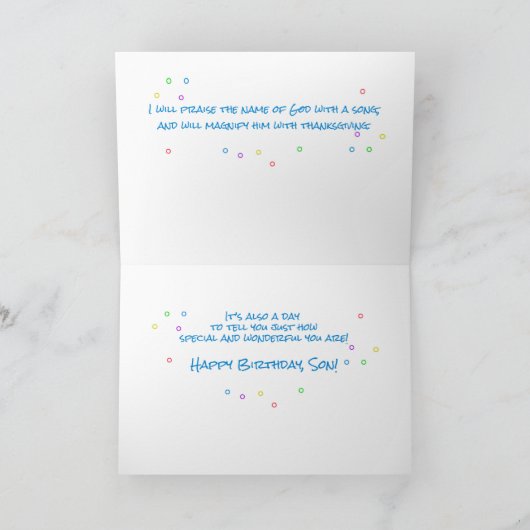 Zoon, religieuze Joy Birthday-ballonnen Kaart (Binnen)