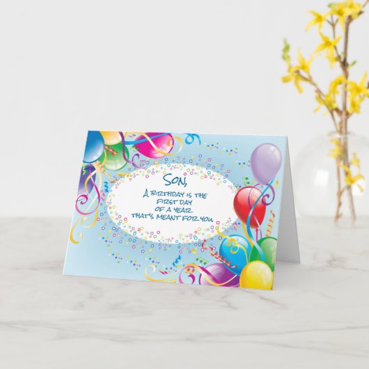 Zoon, religieuze Joy Birthday-ballonnen Kaart (Gele Bloem)