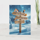 Zoon Robins op een wegwijzer Feestdagen Kaart (Voorkant)