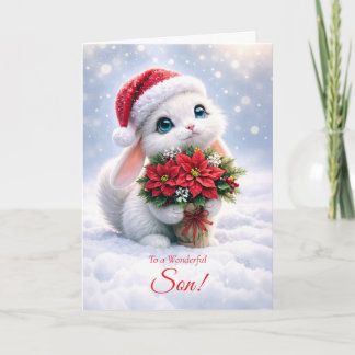 Zoon Schattig Kerstmis Prettige Feestdagen Konijn Kaart