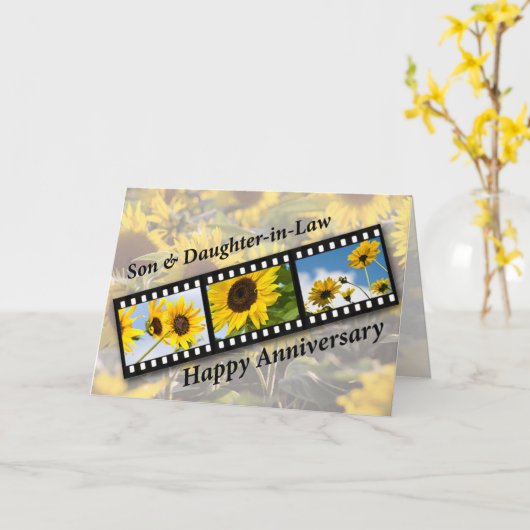 Zoon & schoondochter, Jubileum zonnebloem Kaart (Gele Bloem)