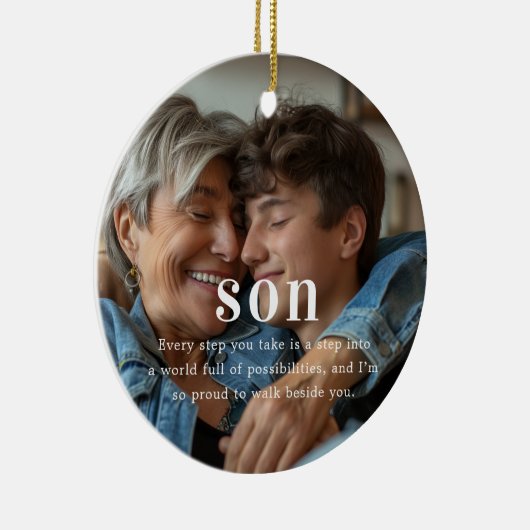 Zoon | Sentimentele foto KeepSake Kerstmis Keramisch Ornament (Rechts)