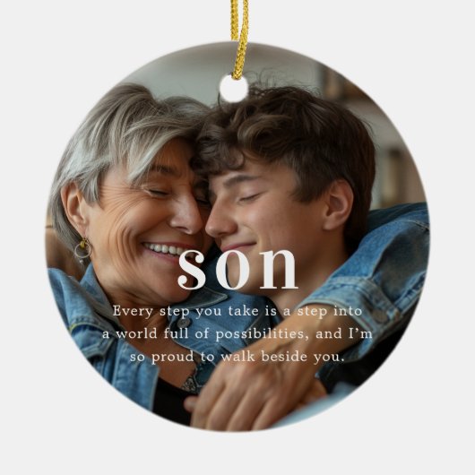 Zoon | Sentimentele foto KeepSake Kerstmis Keramisch Ornament (Voorkant)