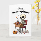 Zoon Universiteit Halloween Grappig Skelet Bone-Ap Kaart (Gele Bloem)