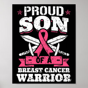 Zoon van borstkanker strijder roze bewustzijn lint poster