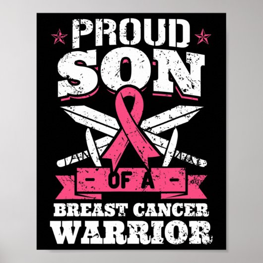 Zoon van borstkanker strijder roze bewustzijn lint poster (Voorkant)