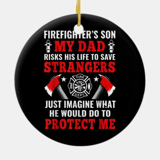 Zoon van brandweerman keramisch ornament (Achterkant)