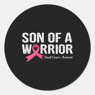 Zoon van een Warrior Pink Ribbon Breast Cancer Awa Ronde Sticker