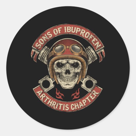 Zoon van Ibuprofen Hritis Chapter Biker Ronde Sticker (Voorkant)