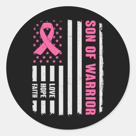 Zoon van Warrior American Flag Breast Cancer Aware Ronde Sticker (Voorkant)