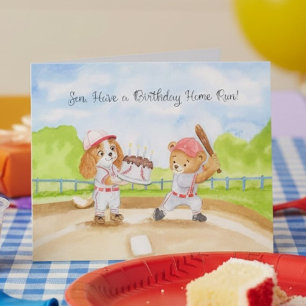 Zoon Verjaardag Baseball Teddybeer en Cavalier Kin Kaart