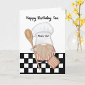 Zoon Verjaardag Whimsical Gnome Chef Cooking Kaart (Gele Bloem)