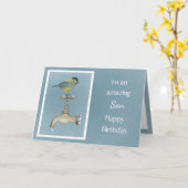 Zoon verjaardagskaart - waterverf vogel kaart (Gele Bloem)