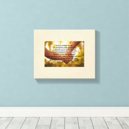 Zoon verlaten huis gedicht op doek canvas afdruk (Insitu (Houten vloer))