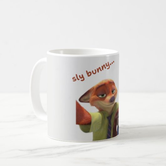 Zootopia Inspired "Sly Bunny, Dumb Fox" Ceramic Co Koffiemok (Voorkant links)