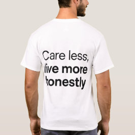 Zorg MINDER Leef MEER Eerlijk citaat T-shirt