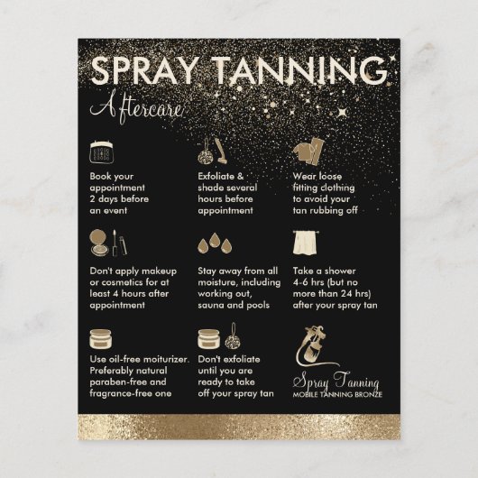 Zorg na het spuiten van bronzen lichaamsverf voor flyer (Achterkant)