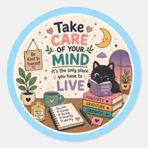 Zorg Voor Je Geest Cute Kat Self Care Sticker