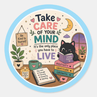 Zorg Voor Je Geest Cute Kat Self Care Sticker