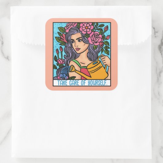 Zorg voor jezelf Zelfliefde Motivatie Artsy Vierkante Sticker (Tas)