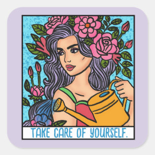 Zorg voor jezelf Zelfliefde Motivatie Artsy Vierkante Sticker