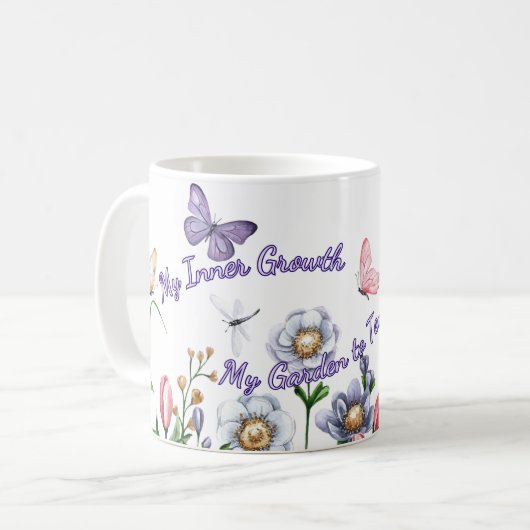 Zorg voor mij, mijn innerlijke groei koffiemok (Voorkant links)