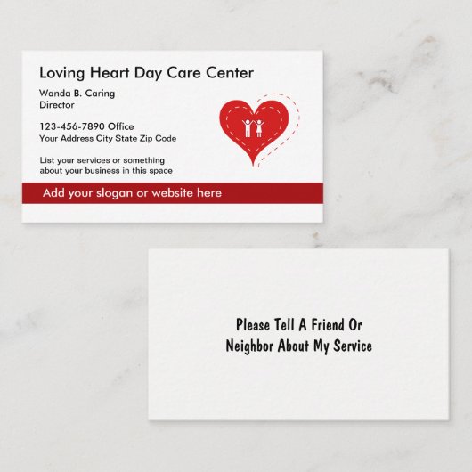 Zorgcentrum voor hartsymbool en familiediensten visitekaartje (Voorkant / Achterkant)