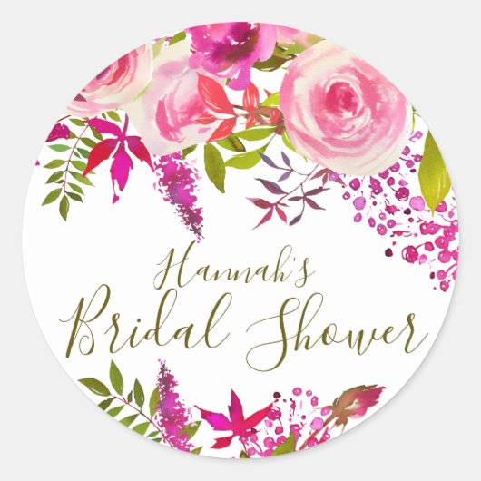 Zorgeloos Boho Chic Roze Bloemen Vrijgezellenfeest Ronde Sticker (Voorkant)
