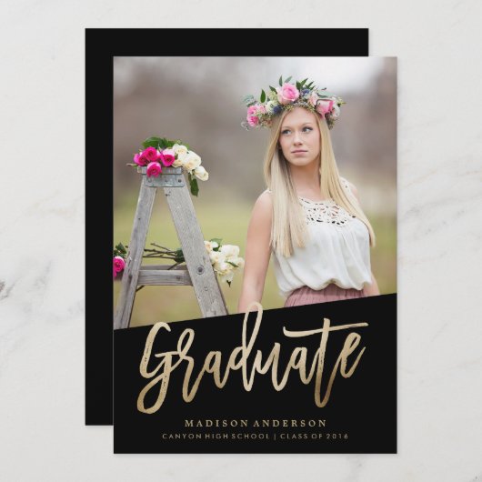 Zorgeloos Faux Folie Afstuderen Uitnodiging (Voorkant / Achterkant)