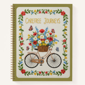 Zorgeloze Reizen Geborduurde Vintage Fiets  Notitieboek