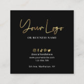 Zorggids zwart en Gold Script Logo Kaart afsluiten Vierkante Visitekaartje (Achterkant)