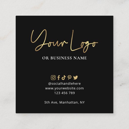 Zorggids zwart en Gold Script Logo Kaart afsluiten Vierkante Visitekaartje (Achterkant)