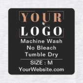 Zorginstructies en maatplein zwart kledingstuk labels (Design 2)