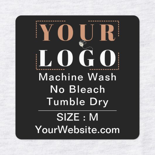 Zorginstructies en maatplein zwart kledingstuk labels (Design 2)