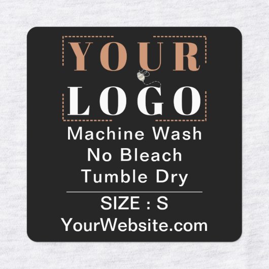 Zorginstructies en maatplein zwart kledingstuk labels (Design 1)