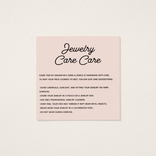 Zorgkaart Hartelijk dank voor logo Blush Vierkante Visitekaartjes (Achterkant)