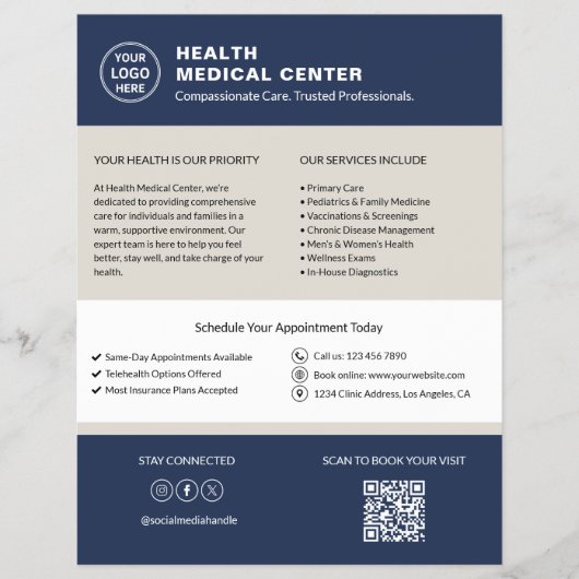 Zorgkliniek Dokter Aangepast Logo QR-code Flyer (Voorkant)