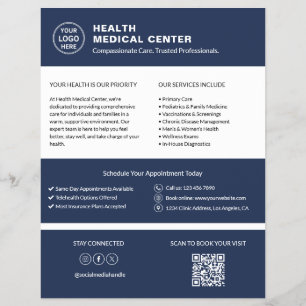 Zorgkliniek Dokter Aangepast Logo QR Code Marinebl Flyer