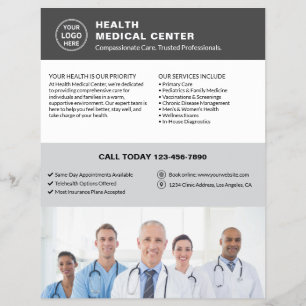 Zorgkliniek Dokter Logo Foto QR Grijs Flyer