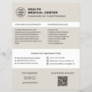 Zorgkliniek Dokter Logo QR Neutraal Beige Flyer
