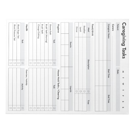 Zorgverlenend takenlogboek, ouder wordend ouders N Notitieblok (Voorkant)