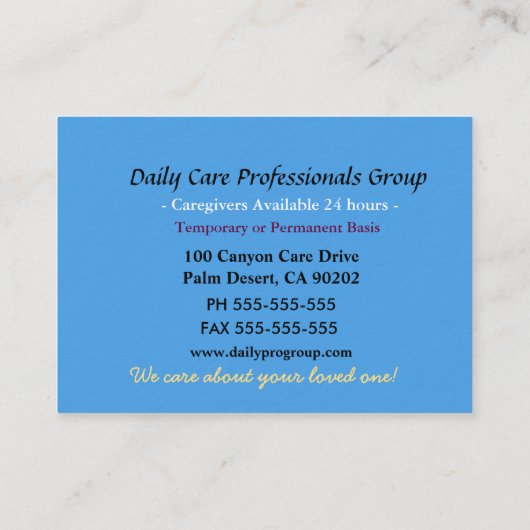 Zorgverlener edele professionele Visitekaartje (Achterkant)