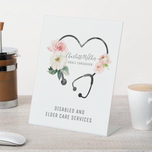 Zorgverlener Floral Stethoscoop Reclamebord Met Voetstuk (Insitu)