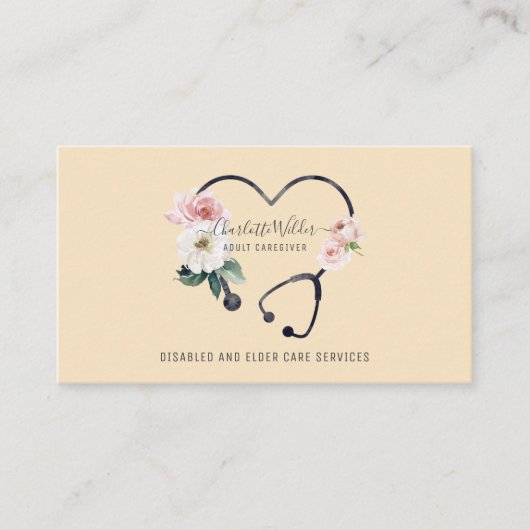 Zorgverlener Floral Stethoscoop Visitekaartje (Voorkant)