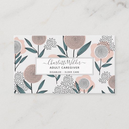 Zorgverlener Handtekening Floral Kaart Visitekaartje (Voorkant)